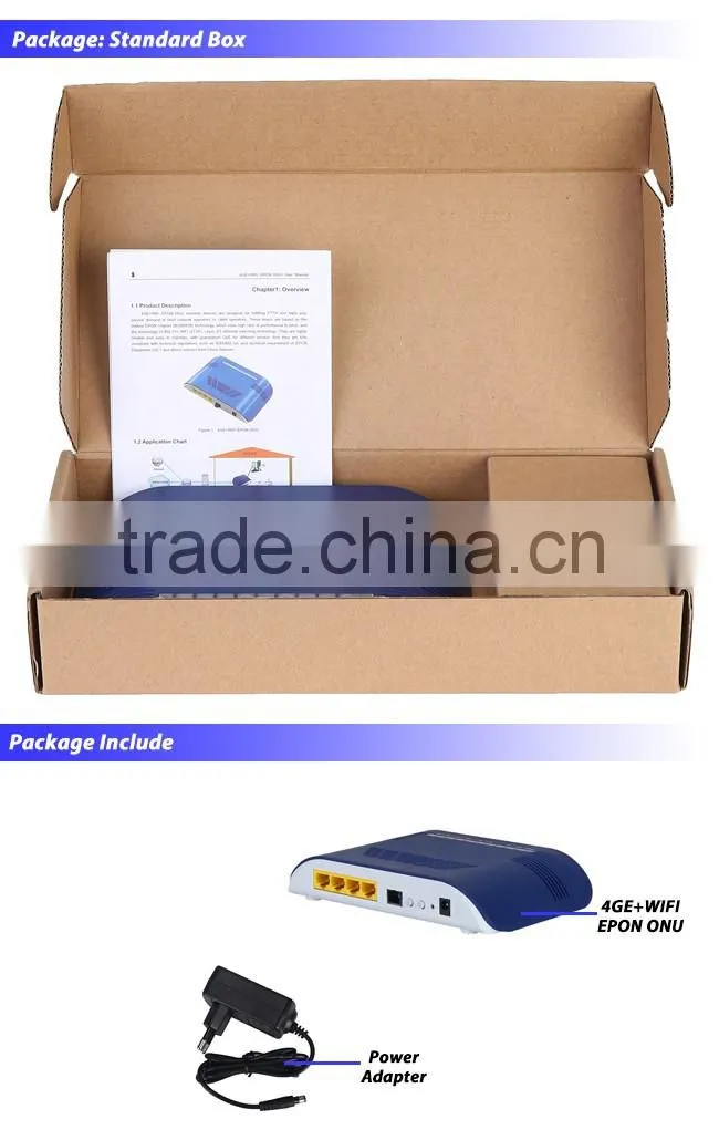 4GE + WIFI EPON ONU RJ45 LAN Port Wireless HGU Compliant with IEEE802.11b/g/n