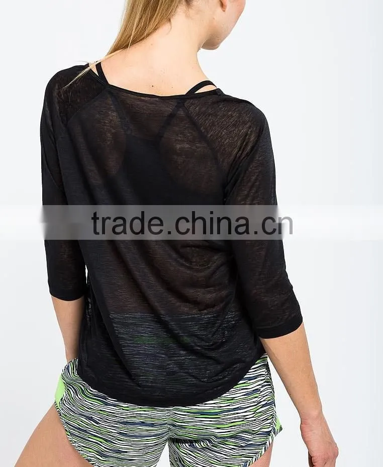 Ramax Custom Women Crew Neck 3/4 Sleeve Semi-sheer Running T Shirt