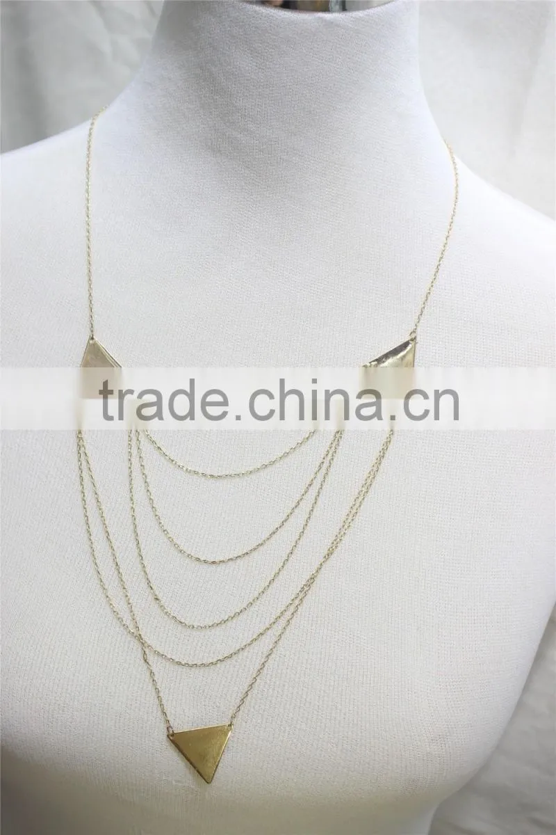 Triangle Layered Necklace Gold Smooth Surface Metal Necklace 2016 Fashion Style Wholesale