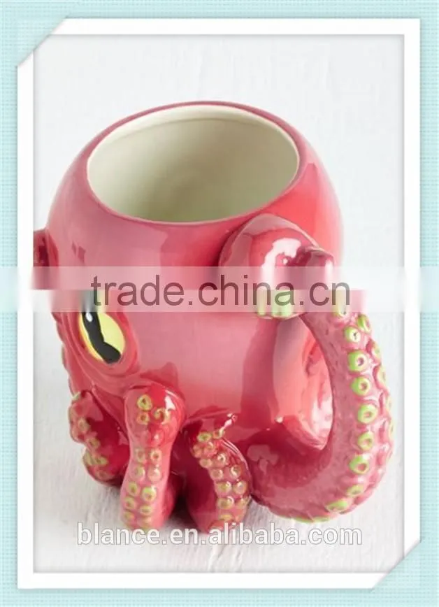 ceramic handpainted pink 3d octopus mug with octopus design