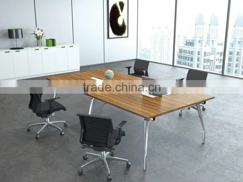 MDF board conference table with wooden table top and aluminum legs for 6 people