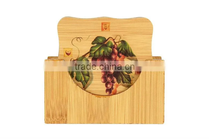 Chinese Fruit Pattern Square Glass Ceramic Cup Bamboo Coasters Mat Pads 6 Pcs
