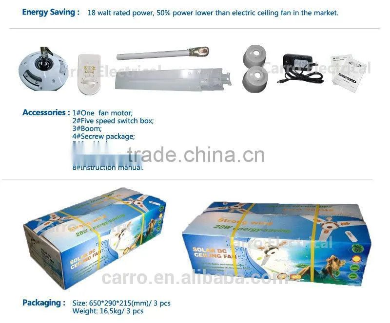 Solar 12v battery powered ceiling fan