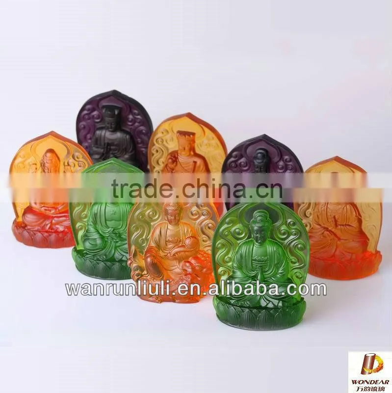 Name liuli / colored small size casting glass chinese buddha Guardian god for home display origin GuangZhou China (Mainland)