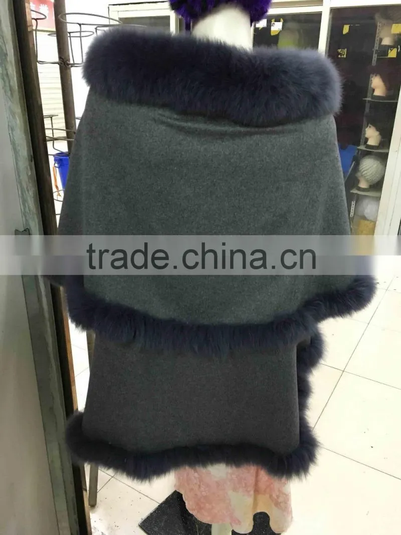 Winter Fashion Women real fox fur with cashmere shawl