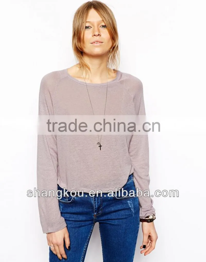 Ladies trendy raglan sleeves slouch shape tops