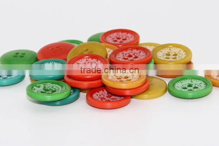 4 Holes Fancy DTM Red, Blue, Green, Yellow, Orange Natural Corozo Nut Logo, Figure Engraved on Buttons