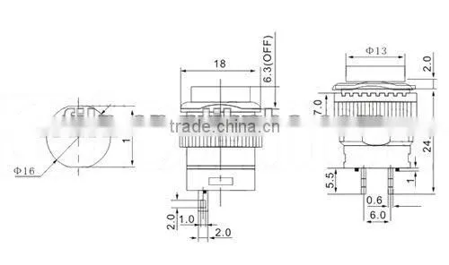 YL6-34 16mm square push button mini switch on off 1a