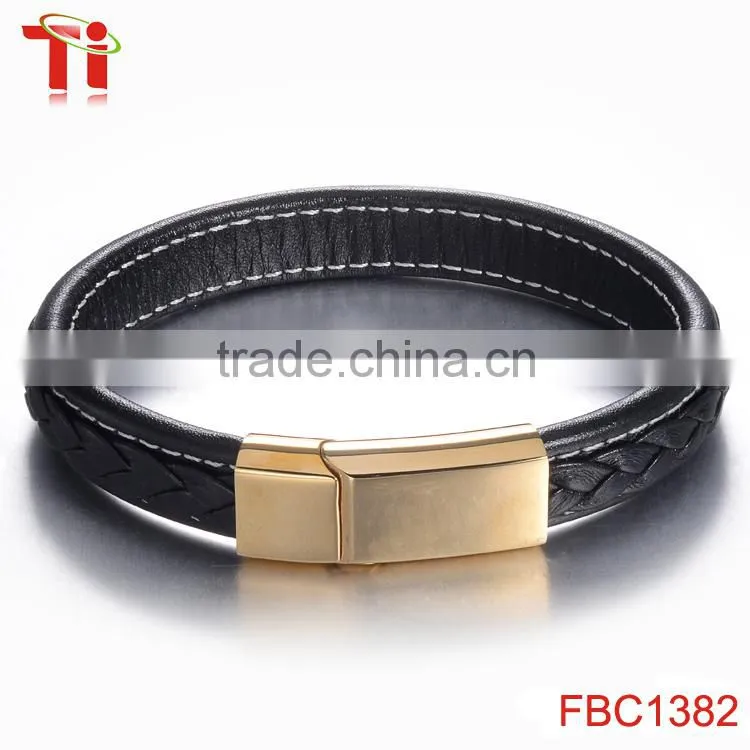 Genuine leather rope magnetic bracelet locking stainless steel bracelet for men