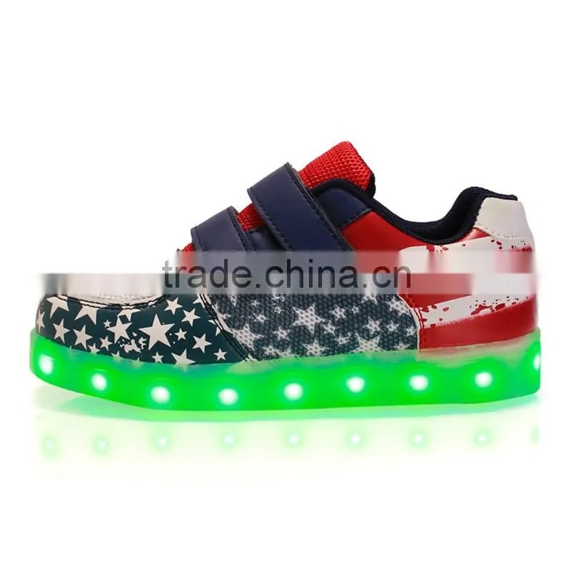 Fashionable American flag style led shoes kids light sports shoes and sneakers for adult casual 2017
