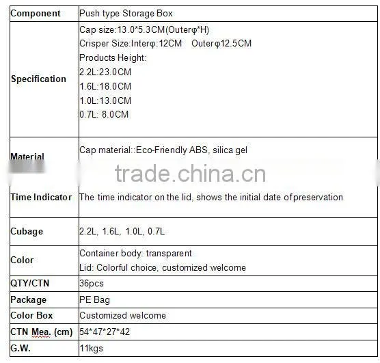 Storage bins with vacuum push type, plastc material