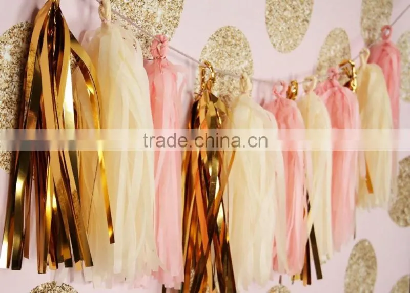 Tissue Pompom Balls Paper Tassels and Garland Tassel Garlands for Baby Shower Decoration Bridal Shower Pink Gold First Birthday