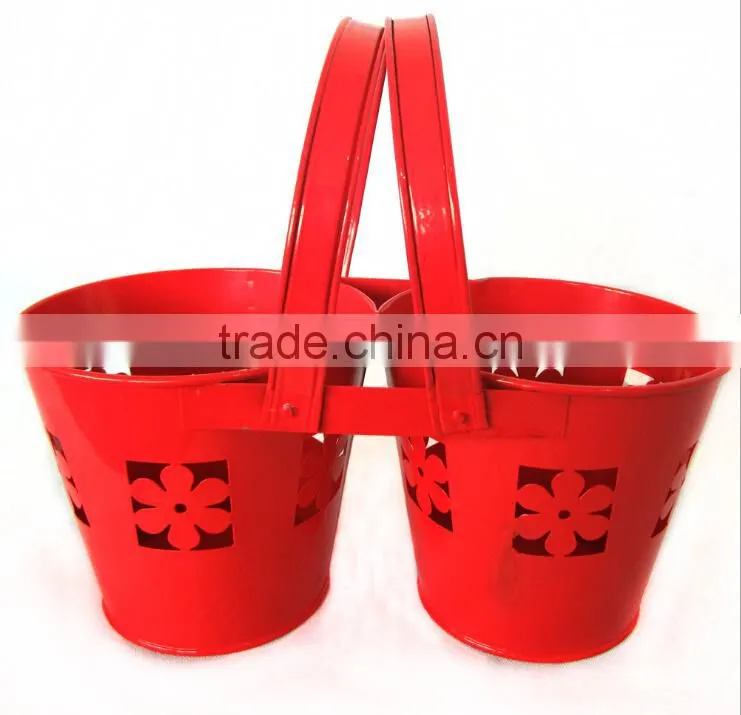 Double Shaped Small Hanging Metal Twin Flower Pail for Twin Kis