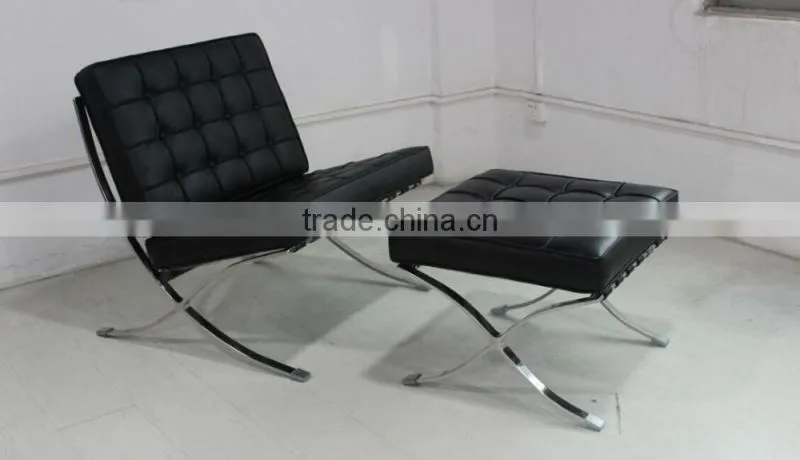 Mid Century Modern Classic Barcelona Style Replica Lounge Chair&Ottoman With PU or White Leather and Stainless Steel Frame