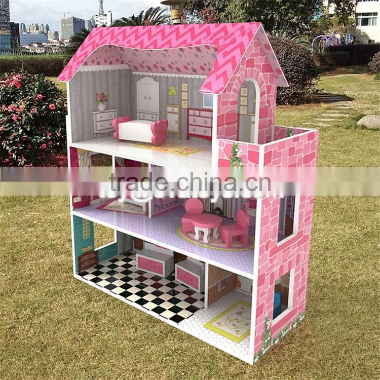 New design lovely girls toy sets wooden miniature house kits W06A235