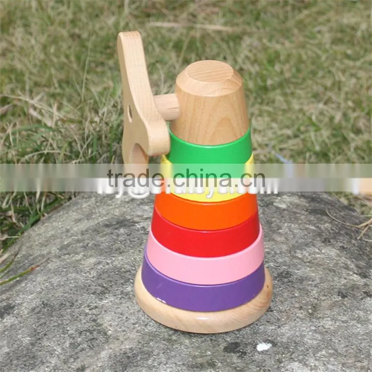 Best design colorful rainbow tower wooden baby stacking toys W13D110