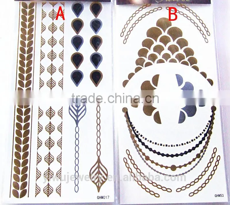 T002-001 Cheap Glitter Tattoo Paper Metallic Gold Removal Temporary Tattoo Sticker