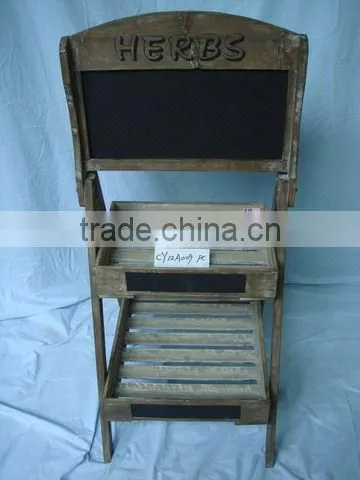 2 tiers Antique Wood Flower Display Stand with blackboard