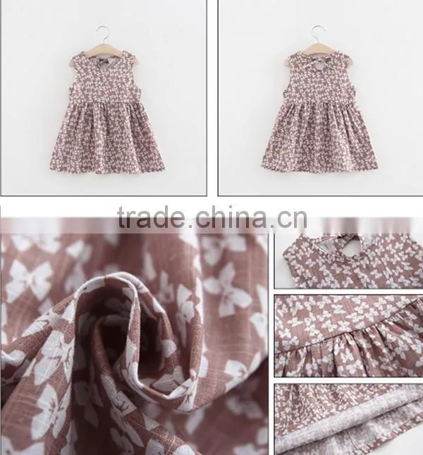 Fashion Girls Linen Kids Sleeveless Lace Boutique Dress