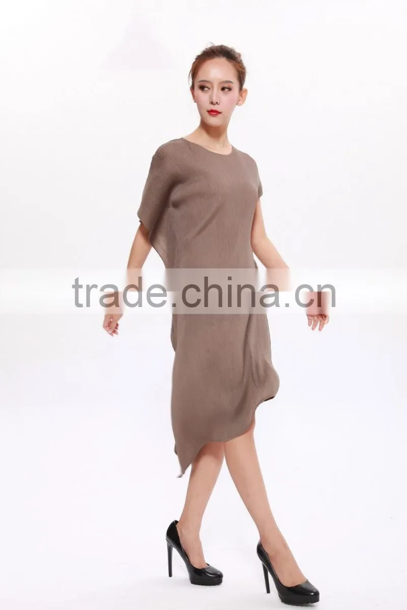 Irregular hem fashionable online store pleated dress for women