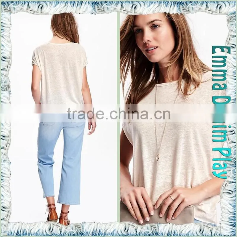 Casual Wear Ladies Sexy Thin Fabric Boat Neck T-Shirts for Hot Summer