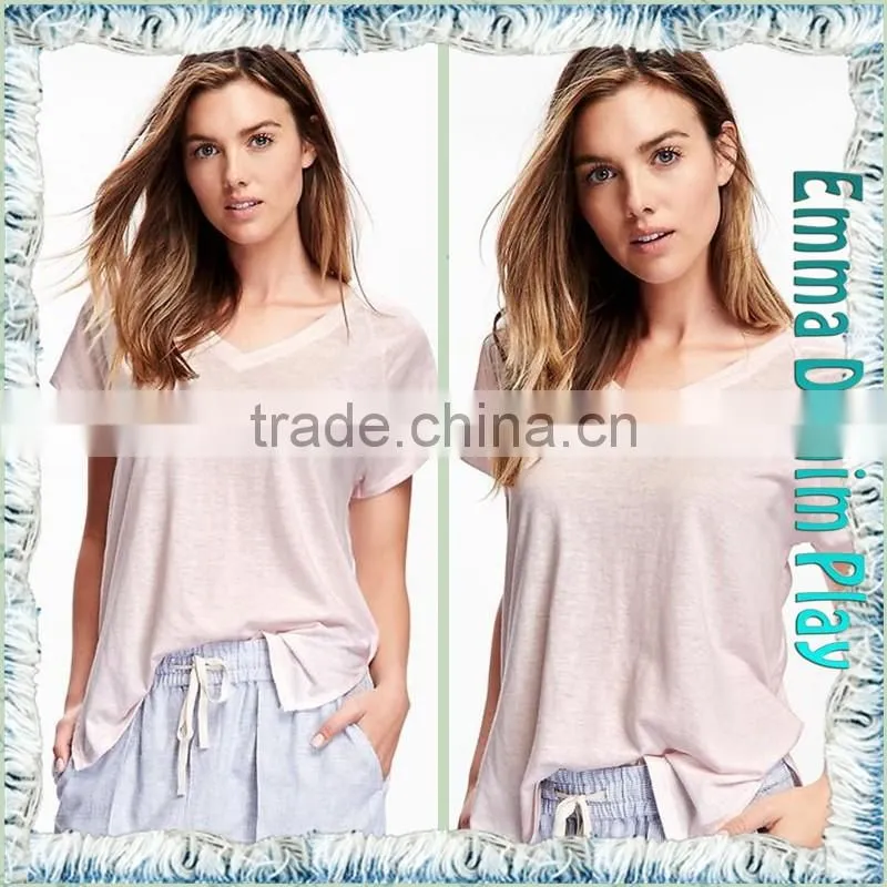 2016 New Design High Quality Fashion Ladies Stylish Heart Neck Thin Cotton T-Shirt