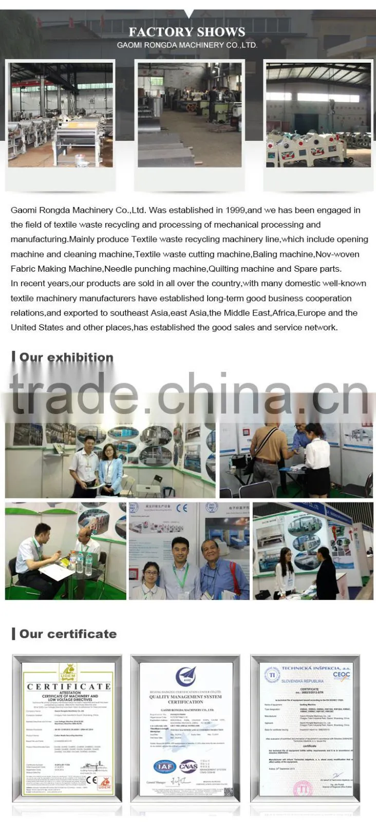 Factory supply cleaning machine for textile waste recycling machine