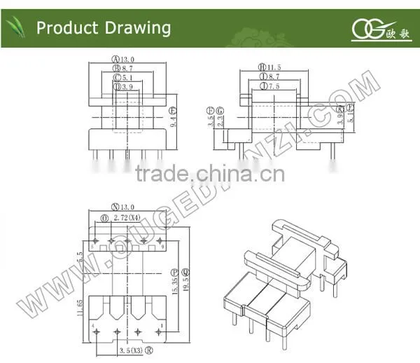 EF1212 horizontal pin 5:4 transformer bobbin 220v 12v neon transformer bobbin