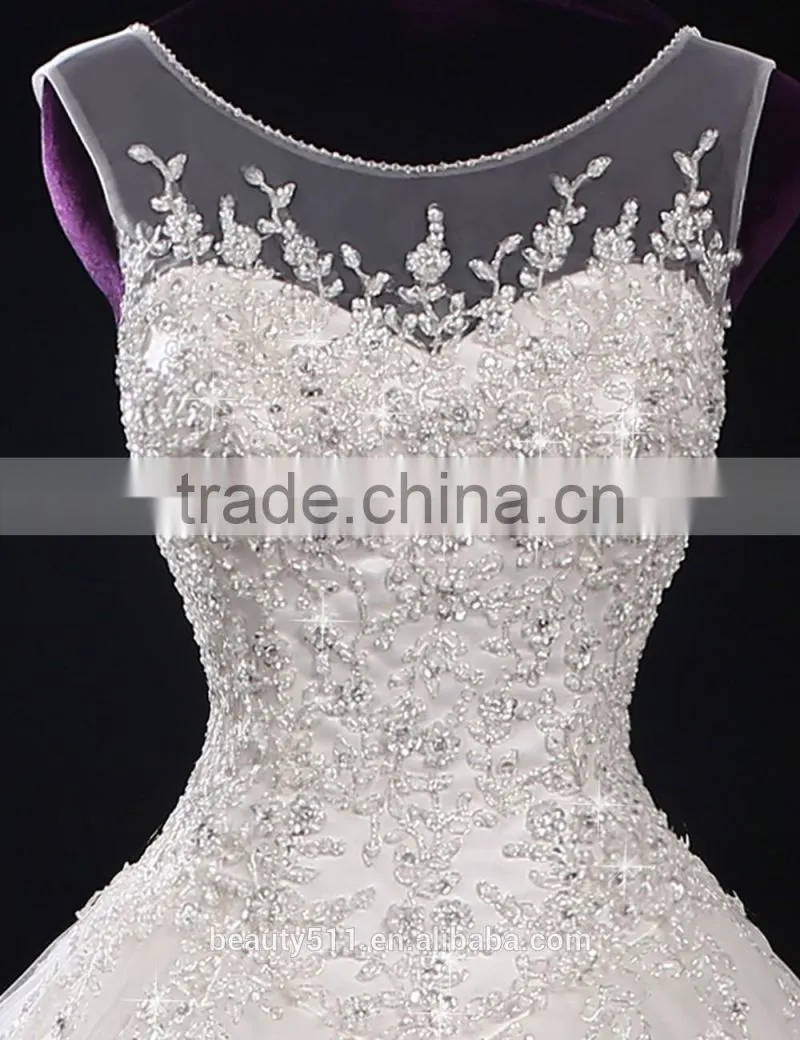 2017 New Style Luxury Beaded Round neck long sleeve Mermaid Lace wedding dress BS42