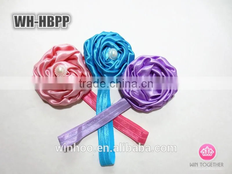 2015 hottest elastic peony flower hairband, satin flower with bead