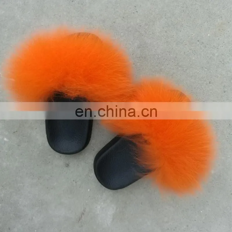 Children style baby cute genuine fox fur slipper wholesale fashion fur slippers