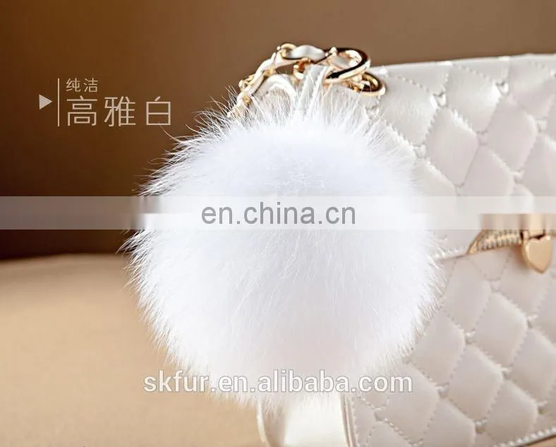 Factory wholesale high quality fox fur pom pom keychain/fox fur pompon keychain