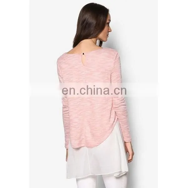 Muslim Layered Dip Hem Long Sleeve Sweater Blouse for women islamic clothing
