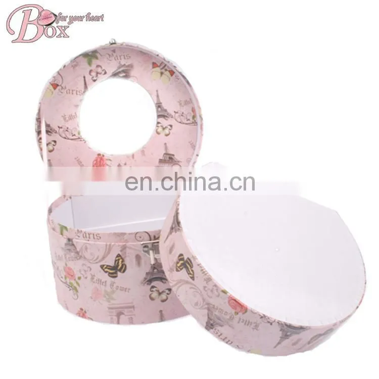 Round Jewelry Spring of Decorative Pattern Pink Box with Locks