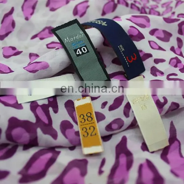 customized woven technique polyester size label / center fold size label/standard size label
