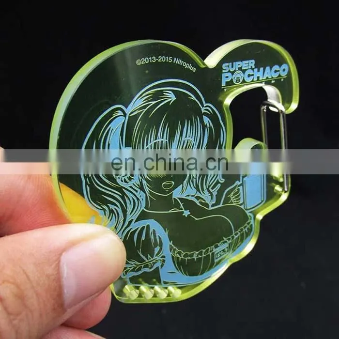 Customized clear green cartoon acrylic keychain laser cut