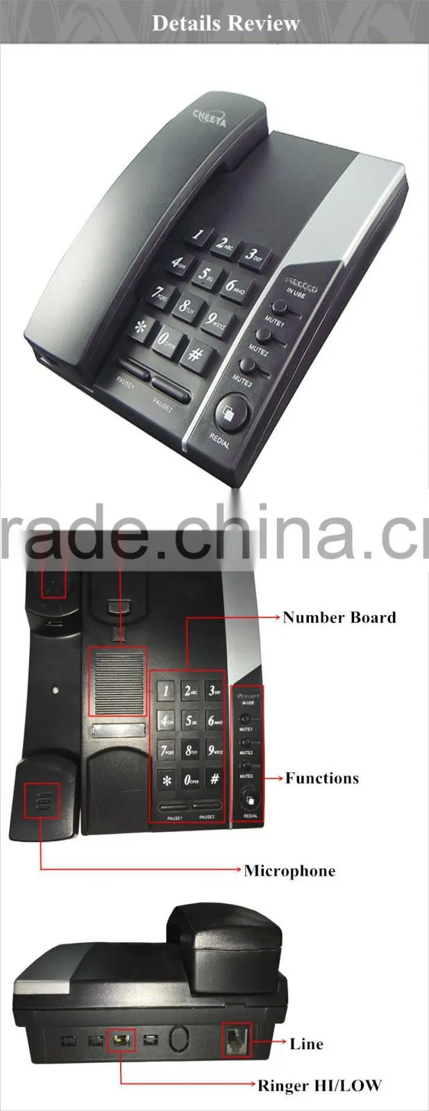 Black Color Telephone Basic Home Phones With High Quality And Custom Design