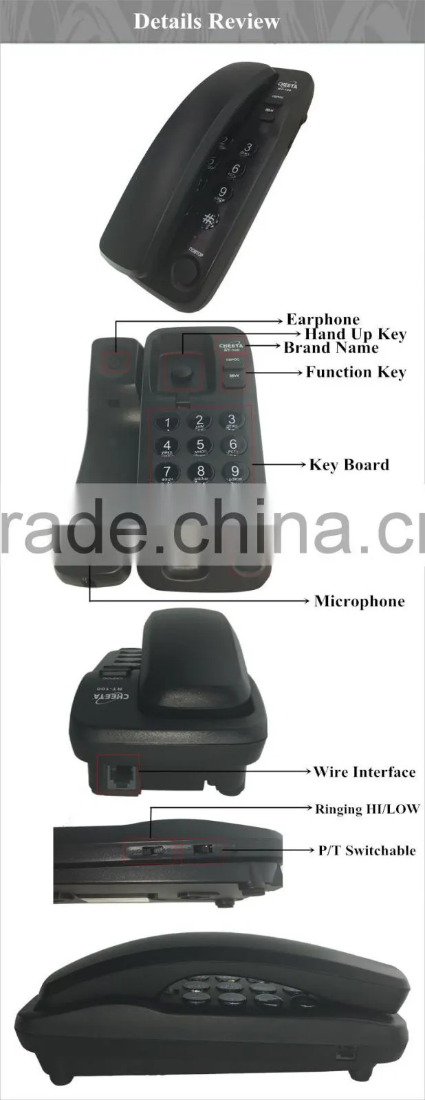 Black Brand New ABS Corded Telephone New Model Telephone China Shenzhen Supplier