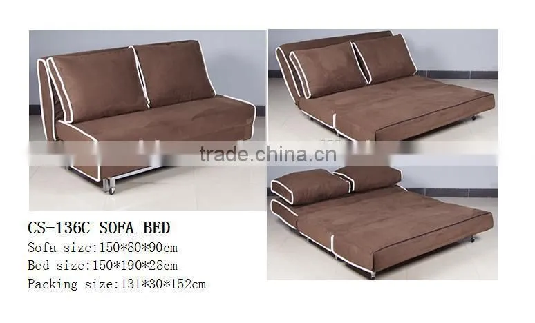 Fabric Leisure Three Folded Sofa bed with 2 back pillows