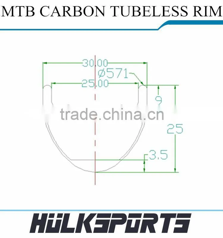 Bicycle Carbon Rims 26ER Mountain Bicycle Rim Hookless 30mm Width Tubuless Carbon Rims For Sale