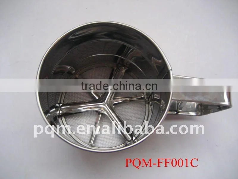 Durability passing FDA 10.3* 9.9 cm hand pressing stainless steel flour sifter with 1 lays meshes 001C