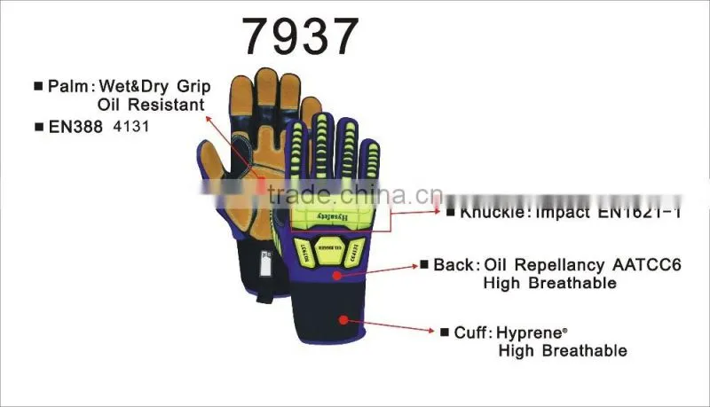 Heat resistant The oil workers double palm Impact EN1621-1 Cuff high breathable glove