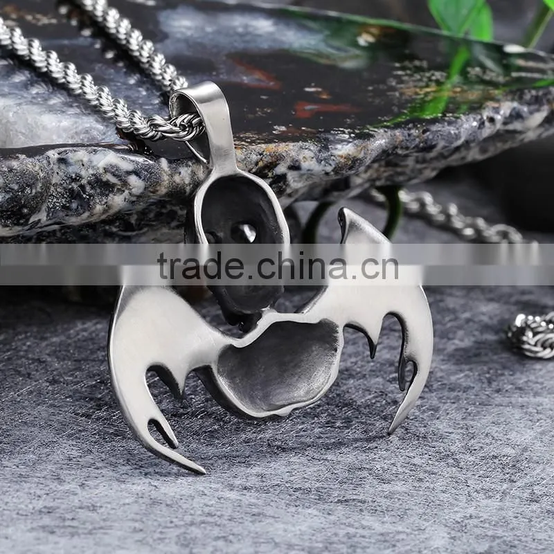 Factory price custom jewelry hip hop men pendant with wings unique design skull stainless steel pendant