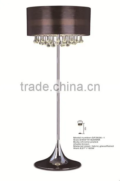luxury style led glass table lamp with brown fabric shade and glass pendants