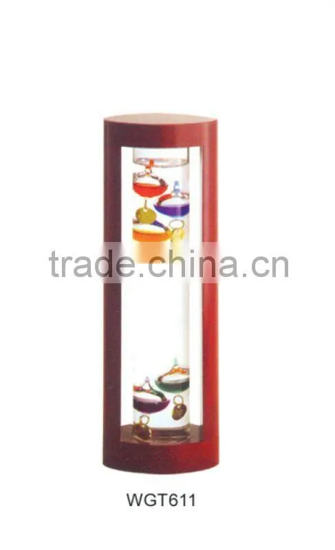 Galileo Thermometer with Wooden Frame Red
