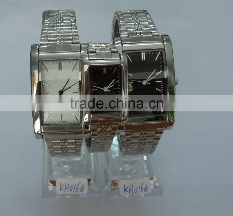 Branded rectangle shape couple metal watch best finished silver watch for pair