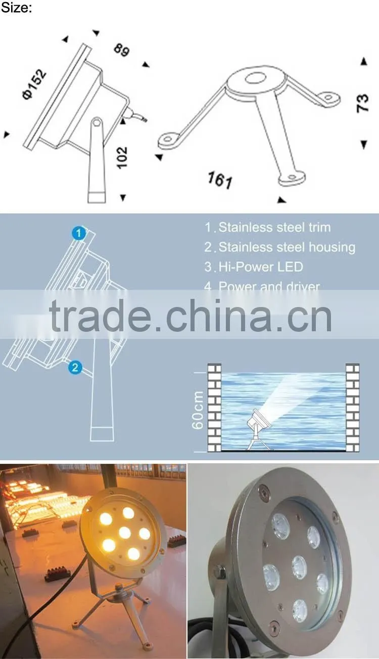 6W multi color IP68 stainless steel underwater LED lights