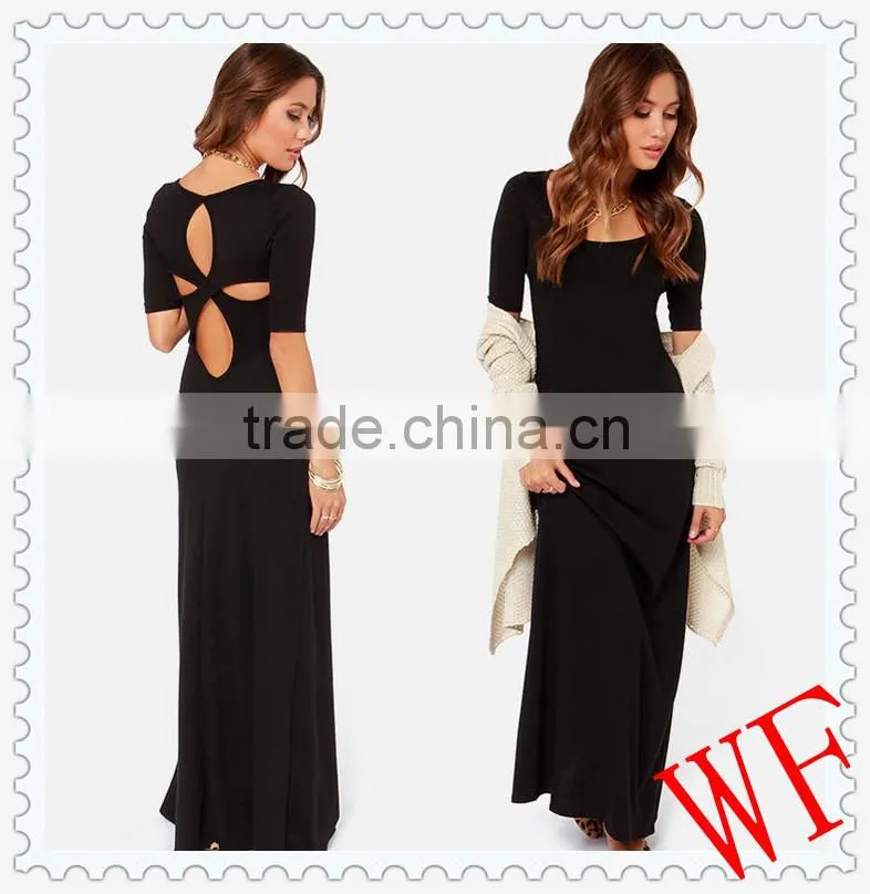 2015 New Arrival Europea Women fashion Black Sexy Bodycon Backless cheap Maxi Dress
