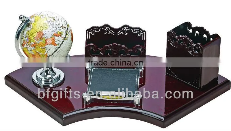 Wood Globe & Name card & Pen Holder Office Stationary Desktop Set Gift-32