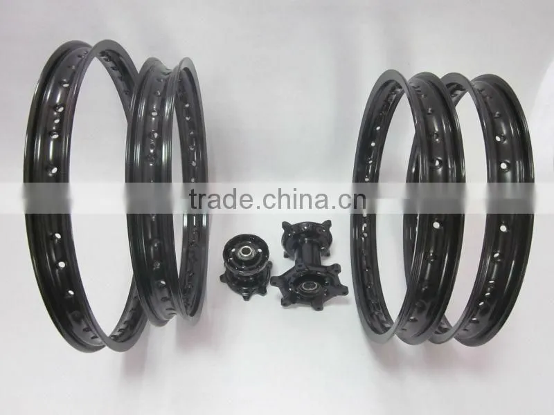 Motorcycle wheels:CRF 125/250/450 motorcycle complete wheel sets:Black hubs with black rims 1.60-21" and 1.85-19"